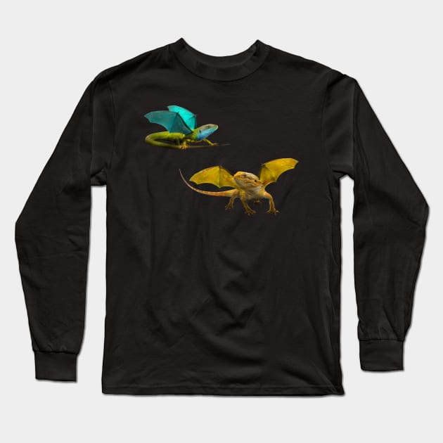 Yellow and Blue Dragon Long Sleeve T-Shirt by Elizabeths-Arts